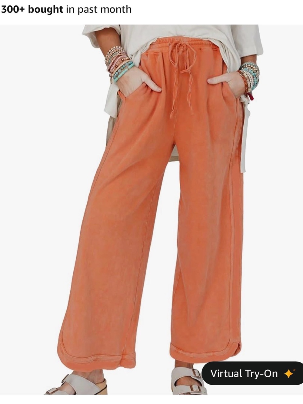 Relaxed Wide-Leg Drawstring Pants - Rust Orange - Picture 2 of 8